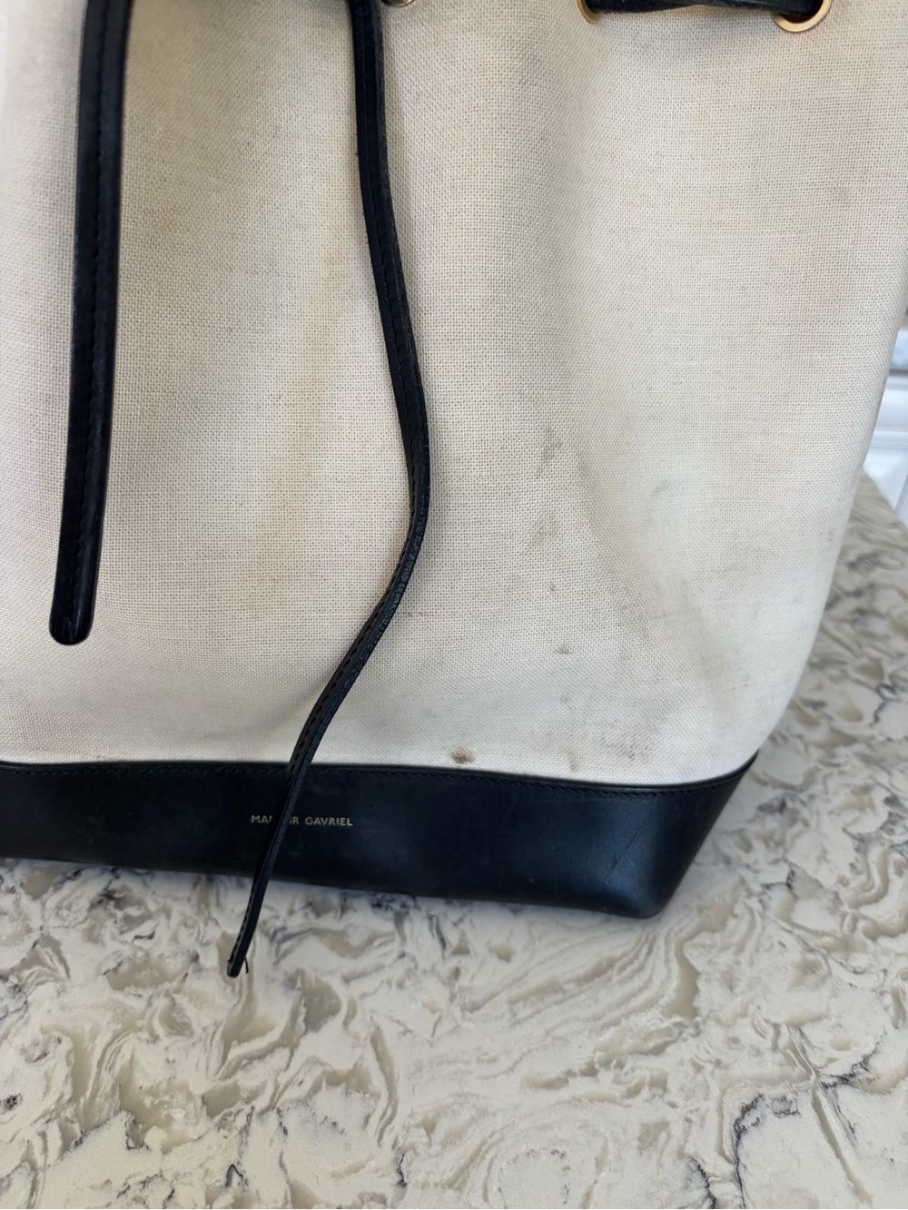 Mansur Gabriel Canvas Bucket Bag - Cream with Black Trim - Picture 2 of 11